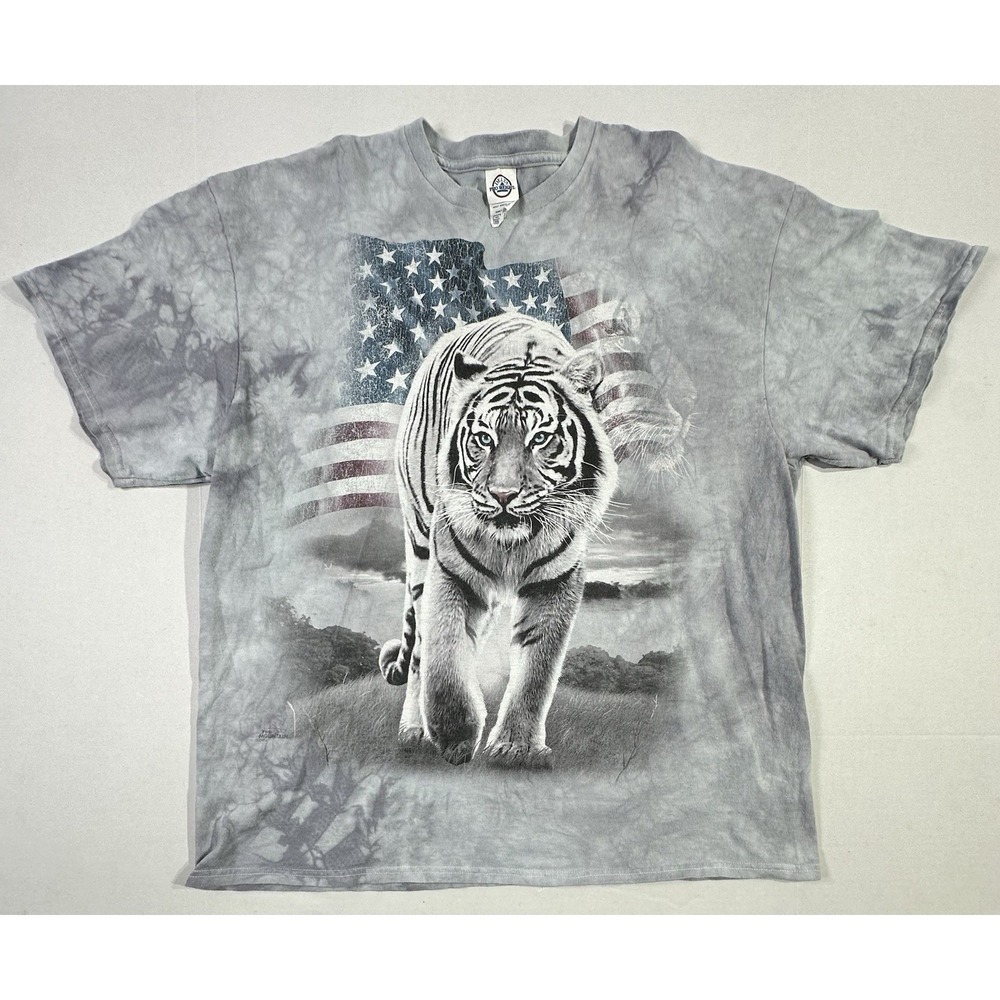 The Mountain‎ White Tiger American Flag Graphic Tee 2XL USA Delta Pro Weight